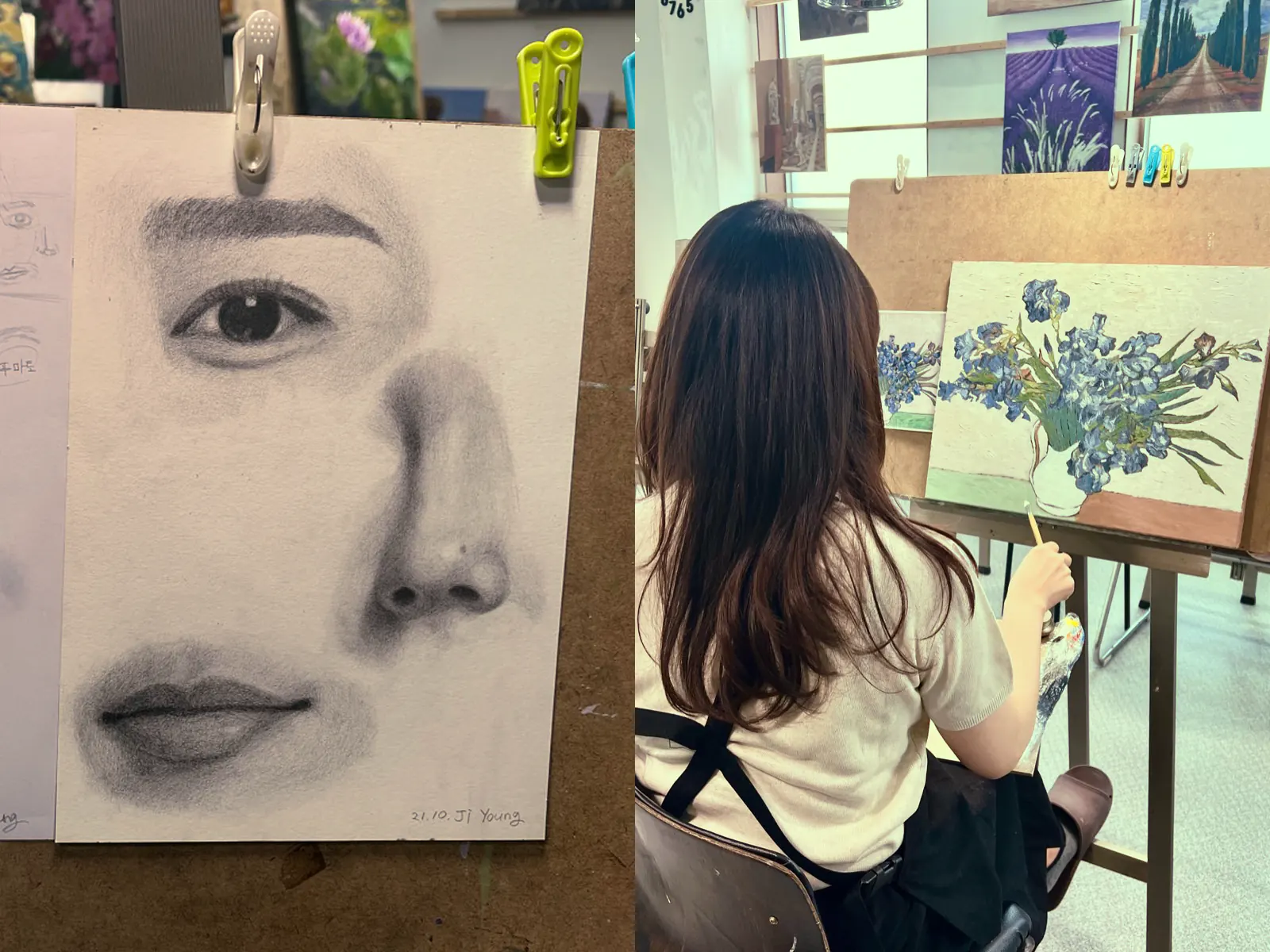 선·톤·형태를 익힌 뒤 유화로 이어가는 성인 취미미술 기초 수업 장면