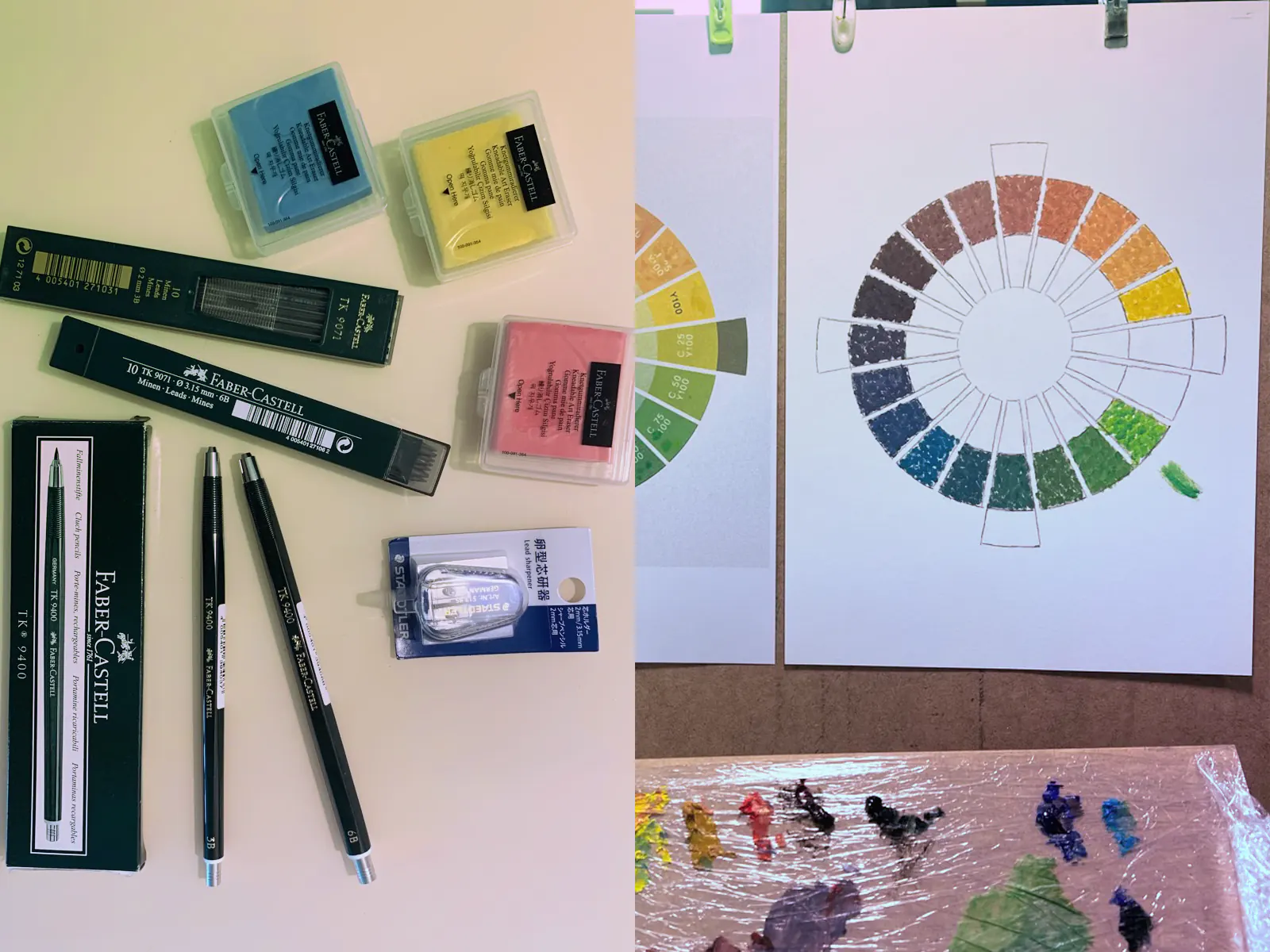 필수 준비물로 기초 뎃생을 배우고 최소 색상으로 유화 색상환표를 그리는 연습