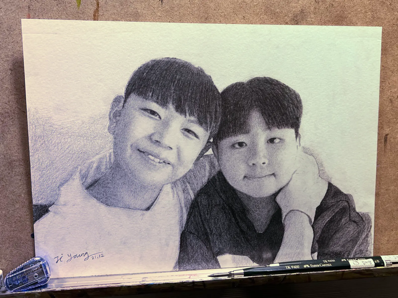 사파동 성인 취미미술 화실 수강생의 뎃생 인물화 완성작